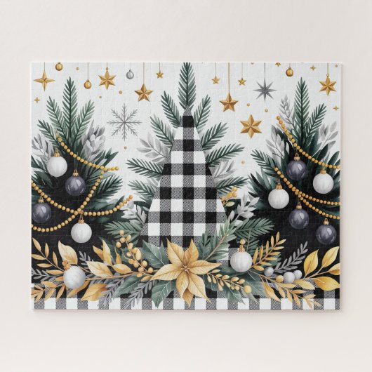 Zwart/Wit/Gouden Kerstbomen Legpuzzel (Horizontaal)