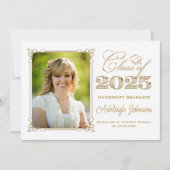 Zwart, Wit, Gouden Klasse van 2025 Foto Afstuderen Kaart (Voorkant)