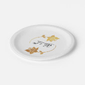 Zwart Wit Gouden Krans Monogram Initialen Bloemen Papieren Bordje (Gekanteld)