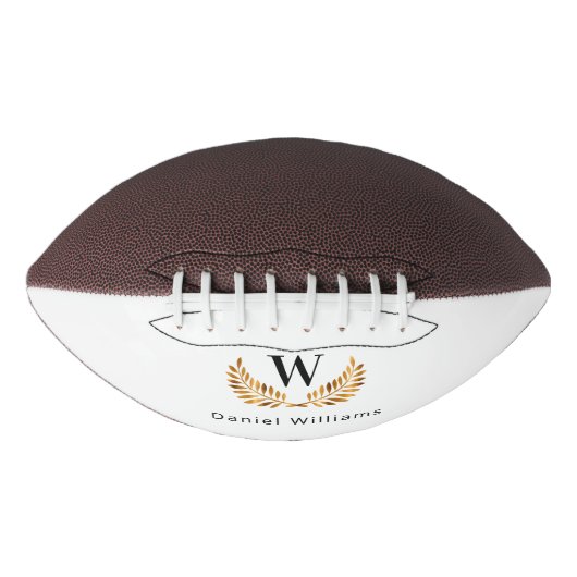 Zwart wit gouden lauwerkrans monogram american football (Voorkant)
