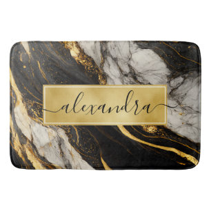 Zwart-wit gouden marmer Modern Elegant Badmat