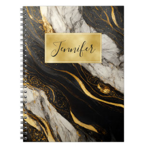 Zwart-wit gouden marmer Modern Elegant Notitieboek