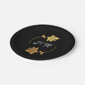 Zwart Wit Gouden Ring Monogram Initialen Bloemen Papieren Bordje (Gekanteld)