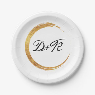 Zwart Wit Gouden Ring Monogram Initialen Naam Papieren Bordje