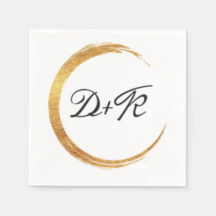 Zwart Wit Gouden Ring Monogram Initialen Naam Servet