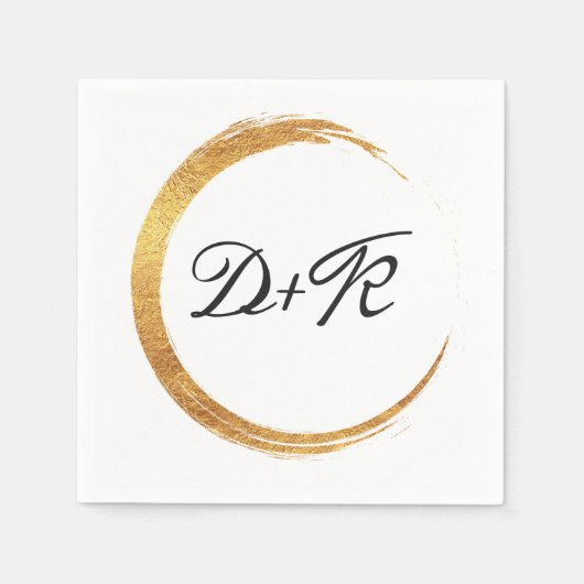 Zwart Wit Gouden Ring Monogram Initialen Naam Servet (Voorkant)
