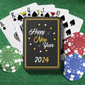 Zwart Wit & Gouden Ster Gelukkig Nieuwjaar 2024 Pokerkaarten