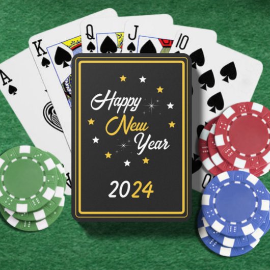 Zwart Wit & Gouden Ster Gelukkig Nieuwjaar 2024 Pokerkaarten