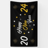 Zwart Wit & Gouden Ster Gelukkig Nieuwjaar 2024 Spandoek (Verticaal)