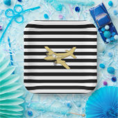 Zwart-wit gouden strepen en vliegtuig papieren bordje (Feest)