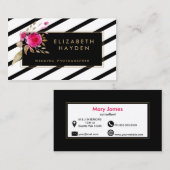 zwart wit gouden strepen Floral visitekaartje (Voorkant / Achterkant)