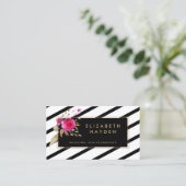 zwart wit gouden strepen Floral visitekaartje (Staand voorkant)