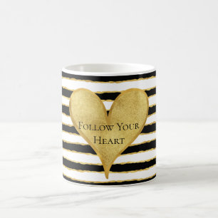 Zwart Wit Gouden Strepen Hart Quote Koffiemok