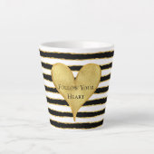 Zwart Wit Gouden Strepen Hart Quote Latte Mok (Voorkant)
