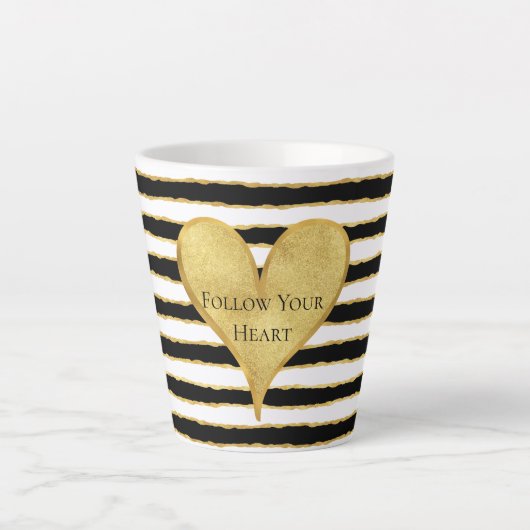 Zwart Wit Gouden Strepen Hart Quote Latte Mok (Voorkant)