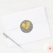Zwart Wit Gouden Strepen Hart Quote Ronde Sticker (Envelop)
