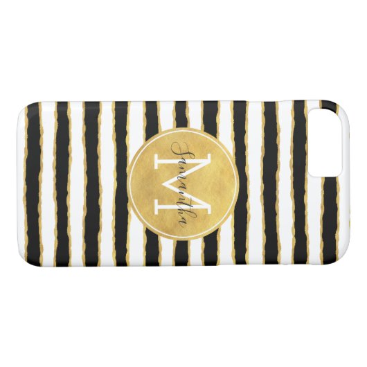 Zwart wit gouden strips monogram Case-Mate iPhone case (Achterkant (Horizontaal))