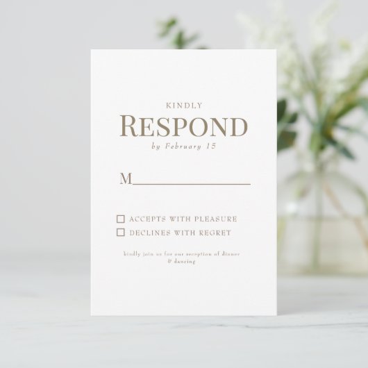 Zwart & Wit Gouden Tekst Bruiloft RSVP (Staand voorkant)