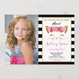 Zwart wit goudkitten katteverjaardagsfoto kaart