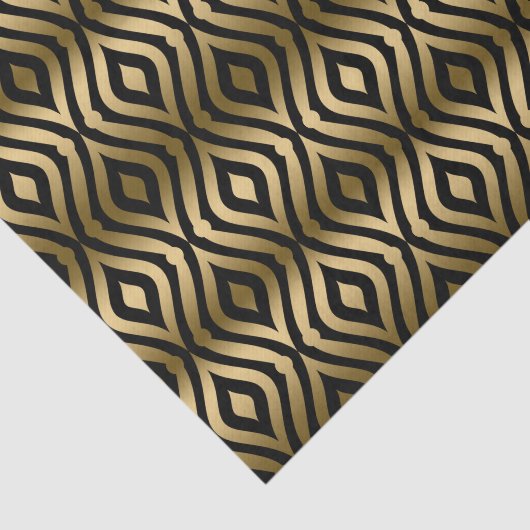 Zwart-wit goudmetrisch Quatrefoliepatroon Tissuepapier (Detail)