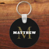 Zwart-wit goudmonogram Naam Minimaal Sleutelhanger (Voorkant)