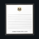 Zwart wit goudmonogram notitieblok<br><div class="desc">Houd uw notities georganiseerd en stijlvol met dit gepersonaliseerde notitieblok met een gestroomlijnd zwart-wit en gouden initiaal monogram. Met overvloed van beklede pagina's, is dit notitieblok perfect voor het aansluiten van ideeën, het nemen van nota's, of het maken aan-doen lijsten. De klassieke bloktypografie en de zwarte grens geven het een...</div>