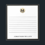 Zwart wit goudmonogram notitieblok<br><div class="desc">Houd uw notities georganiseerd en stijlvol met dit gepersonaliseerde notitieblok met een gestroomlijnd zwart-wit en gouden initiaal monogram. Met overvloed van beklede pagina's, is dit notitieblok perfect voor het aansluiten van ideeën, het nemen van nota's, of het maken aan-doen lijsten. De klassieke bloktypografie en de zwarte grens geven het een...</div>