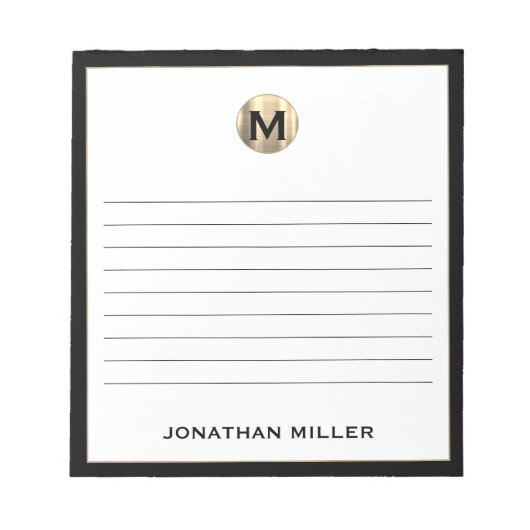 Zwart wit goudmonogram notitieblok (Voorkant)
