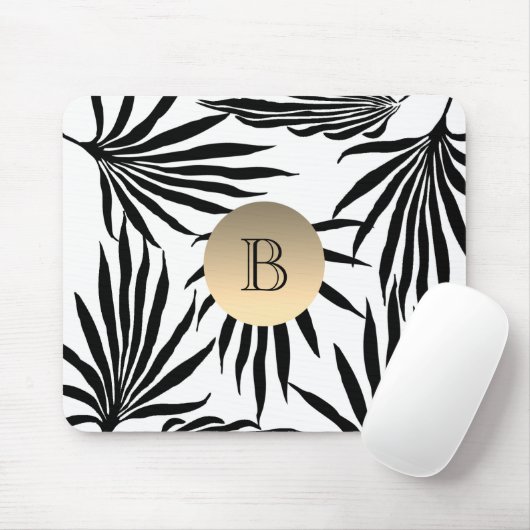 Zwart wit goudmonogram, tropische palmboom muismat (Met muis)