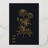Zwart-wit goudsbloem bloemenschets bruiloft folie uitnodiging (Achterkant)