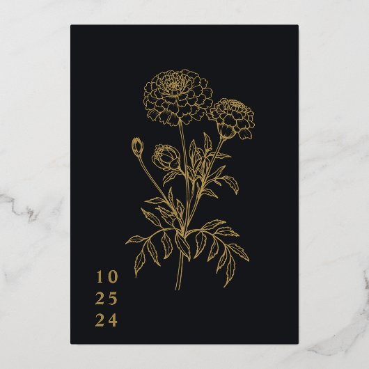 Zwart-wit goudsbloem bloemenschets bruiloft folie uitnodiging (Achterkant)