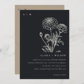 Zwart-wit goudsbloem bloemenschets bruiloft kaart (Voorkant / Achterkant)