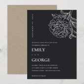 Zwart-wit goudsbloem bloemenschets bruiloft kaart (Voorkant / Achterkant)