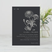 Zwart-wit goudsbloem bloemenschets bruiloft kaart (Staand voorkant)