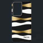 Zwart wit & goudvormig zebrapatroon samsung galaxy hoesje<br><div class="desc">Moderne zwarte witte en goudabstracte gestileerde zebrastrepen.</div>