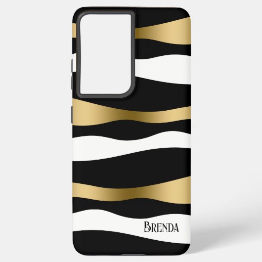 Zwart wit & goudvormig zebrapatroon samsung galaxy hoesje (Achterkant)