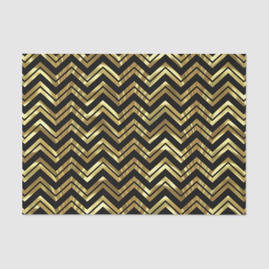 Zwart-wit goudzigzag Chevron Geometric Pattern Tissuepapier (Voorkant)