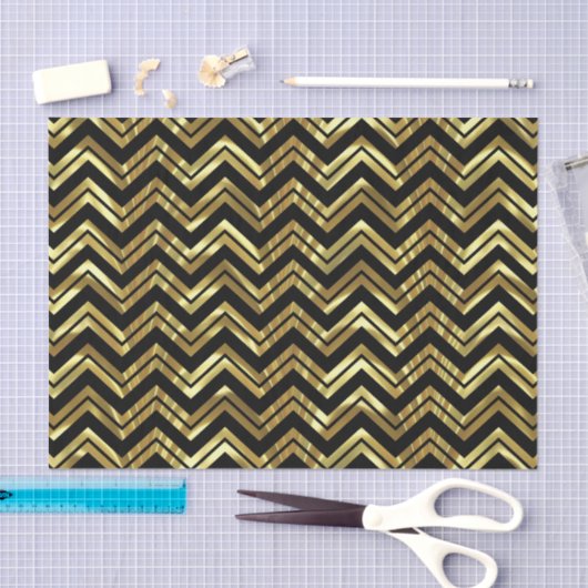 Zwart-wit goudzigzag Chevron Geometric Pattern Tissuepapier (Craft)