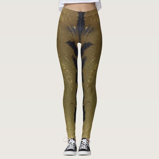Zwart wit & goudzwart, modern Abstract Leggings (Voorkant)