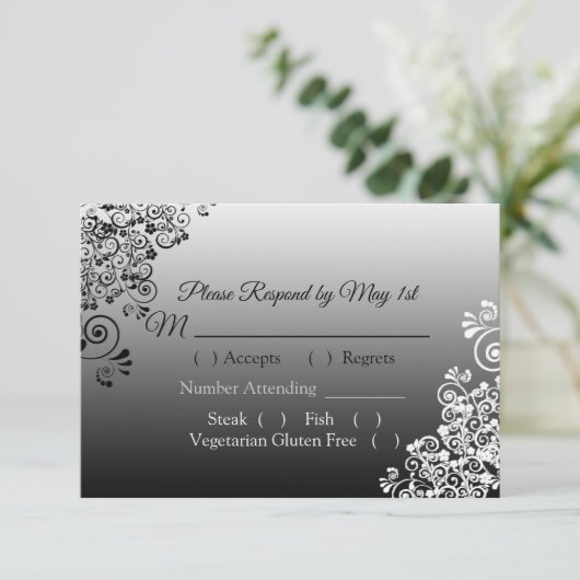 Zwart-wit Gradiënt Bruiloft RSVP-kaart RSVP Kaartje (Staand voorkant)