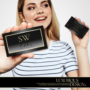 Zwart Wit Gradiënt Champagne Lijst en Monogram Visitekaartje