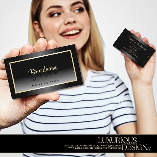 Zwart-wit Gradient met Champagne Lijst Chic Visitekaartje