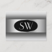 Zwart Wit Gradiënt Monogram Zilver Ovaal Lijst Visitekaartje (Voorkant)
