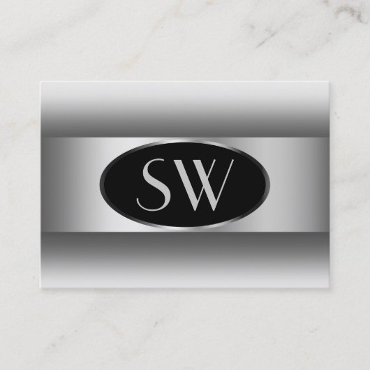 Zwart Wit Gradiënt Monogram Zilver Ovaal Lijst Visitekaartje (Voorkant)