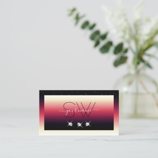 Zwart wit gradiënt Ruitdiamanten monogram Visitekaartje (Staand voorkant)