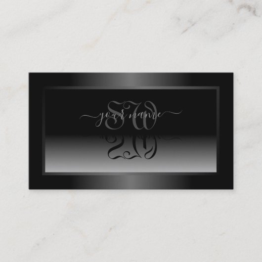 Zwart-wit Gradient Shimmery Lijst Initialen Visitekaartje (Voorkant)
