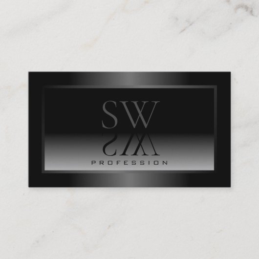 Zwart-wit Gradient Shimmery Lijst Monogram Visitekaartje (Voorkant)