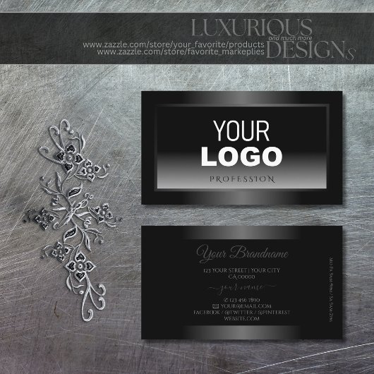 Zwart-wit Gradient Shimmery Lijst toevoegen Logo Visitekaartje