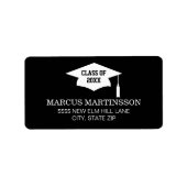 Zwart Wit Graduation Cap Klasse van 2025 Etiket (Voorkant)