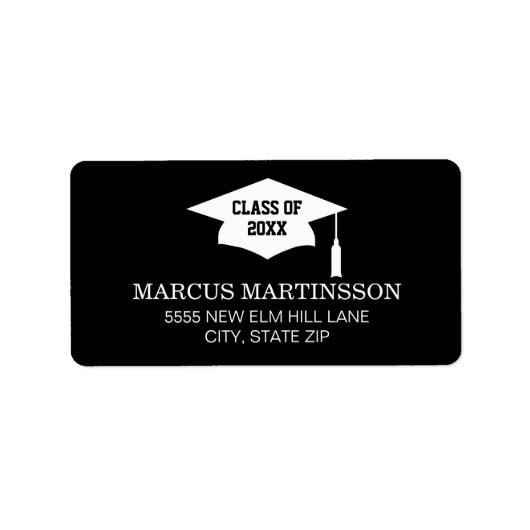 Zwart Wit Graduation Cap Klasse van 2025 Etiket (Voorkant)